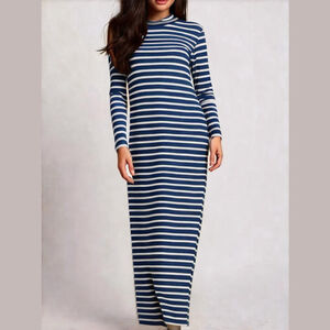 RICH & ROYAL Striped Blue and White Long Sleeve Dress NWT